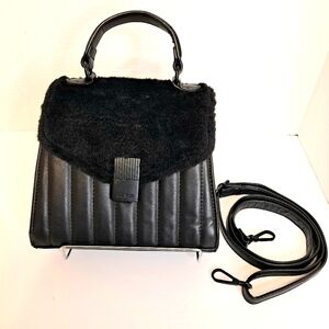ALDO Black Crossbody Faux Fur Trim Quilted Handbag Purse